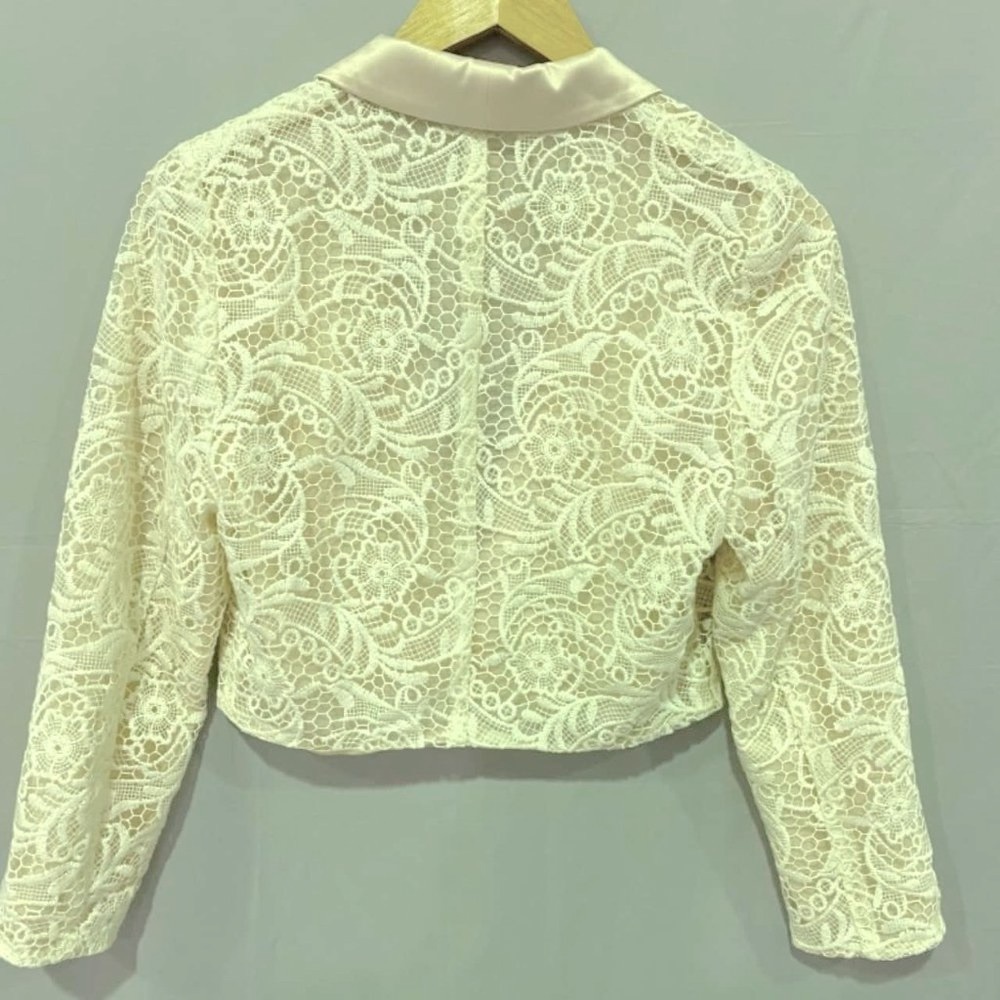 REVIEW Lolly Lace Pink Cream Satin Bolero Formal Cropped Jacket - Picture 2 of 4